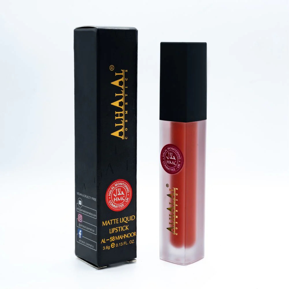 Alhalal AL-58 MAHNOOR Lippenstift Dunkelrot | flüssig, matt, vegan, alkoholfrei & HMC-zertifiziert