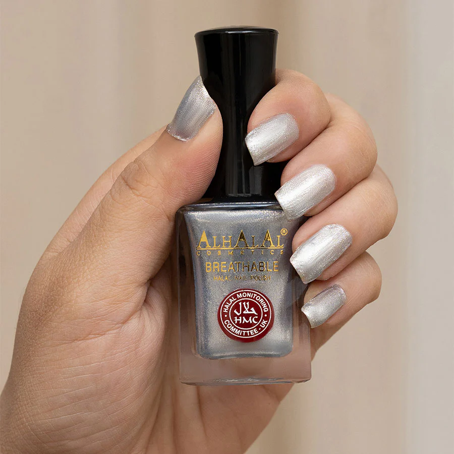 Alhalal AL-169 YUMNA Halal Atmungsaktiver Nagellack Silber alkoholfrei und vegan